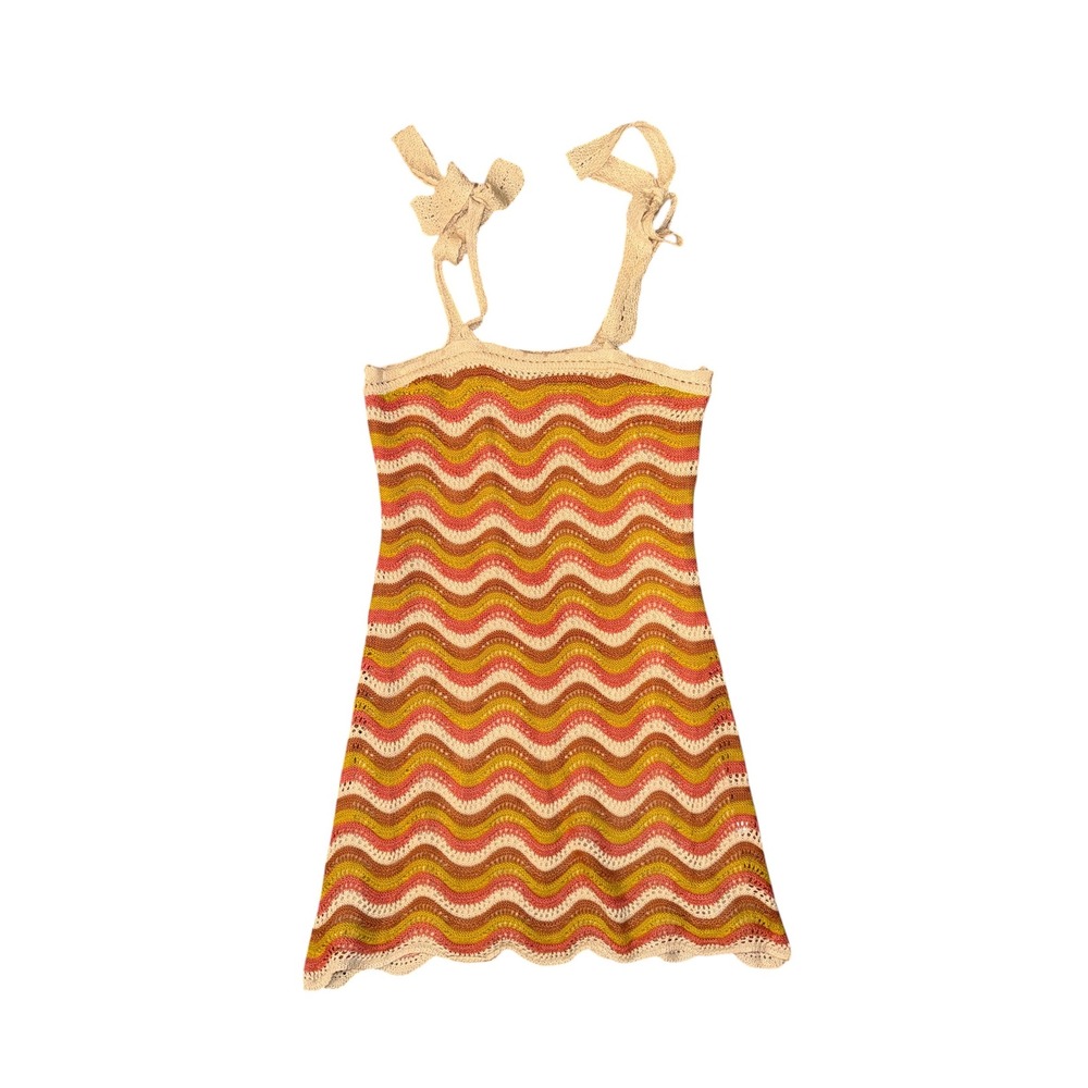 Full Circle Trends Crochet Chevron Mini Dress Women XL Multi Color Boho‎ Tie